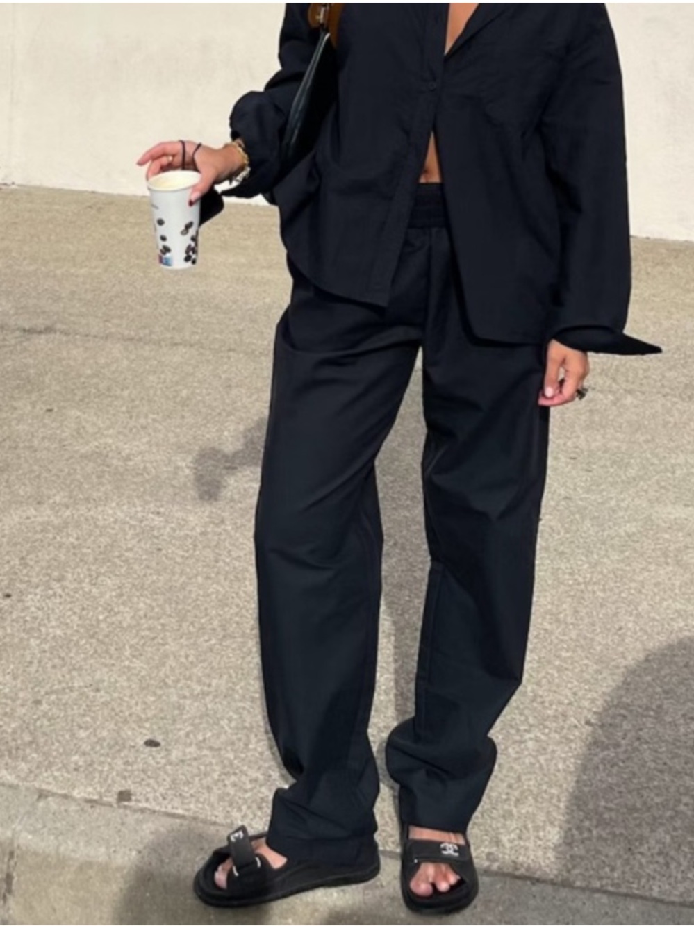 Djerf Avenue Black Relaxed Wide-Leg Pants
